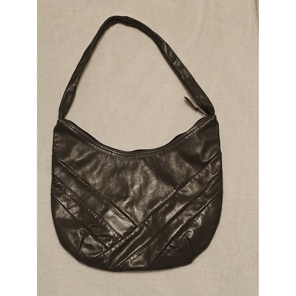 Vintage 1980s Grey Leather Patchwork Hobo Bag | Chevron Boho Shoulder Purse...
